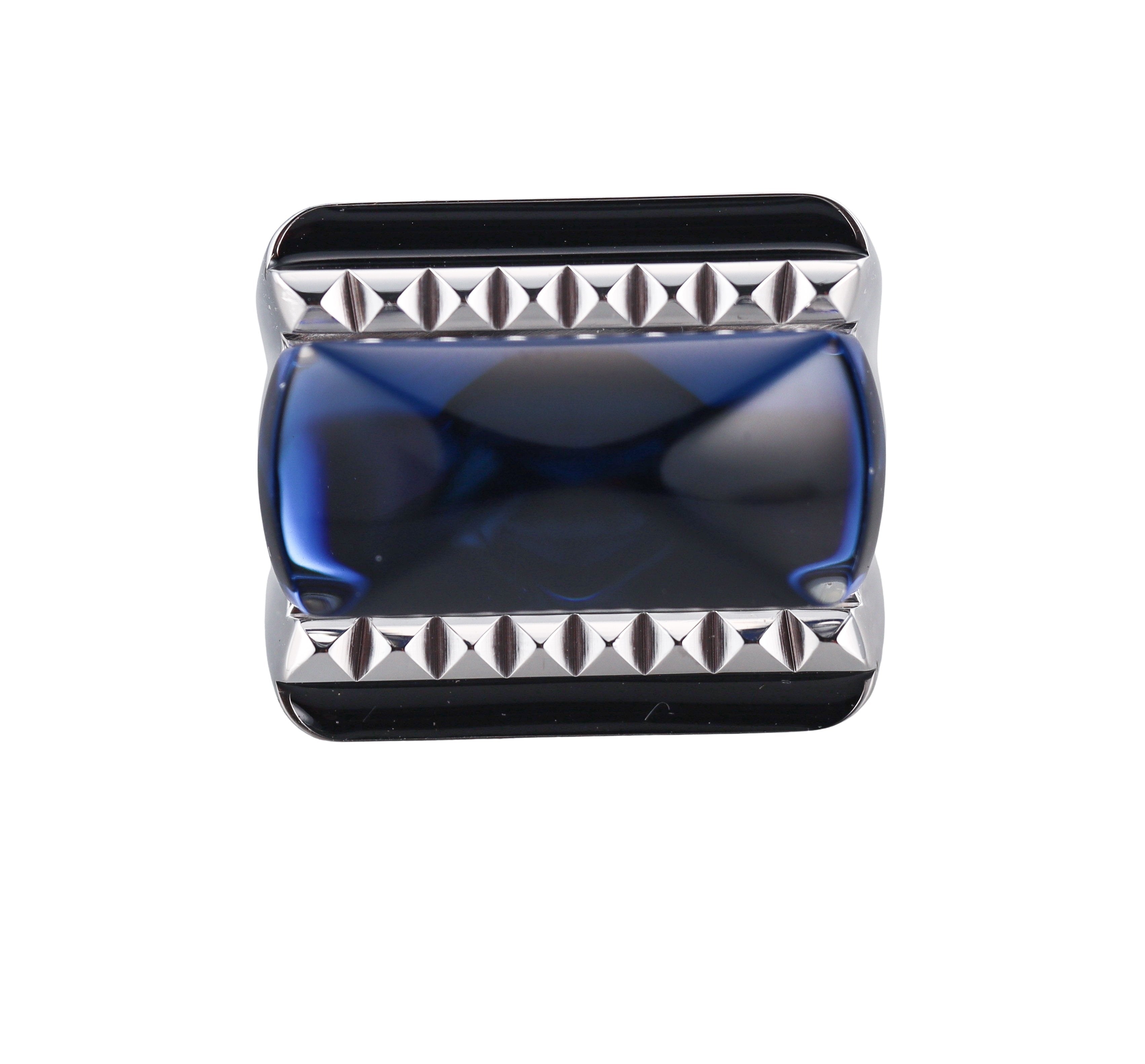 Baccarat Louxor Sterling Silver Blue Crystal Statement Ring 2808043