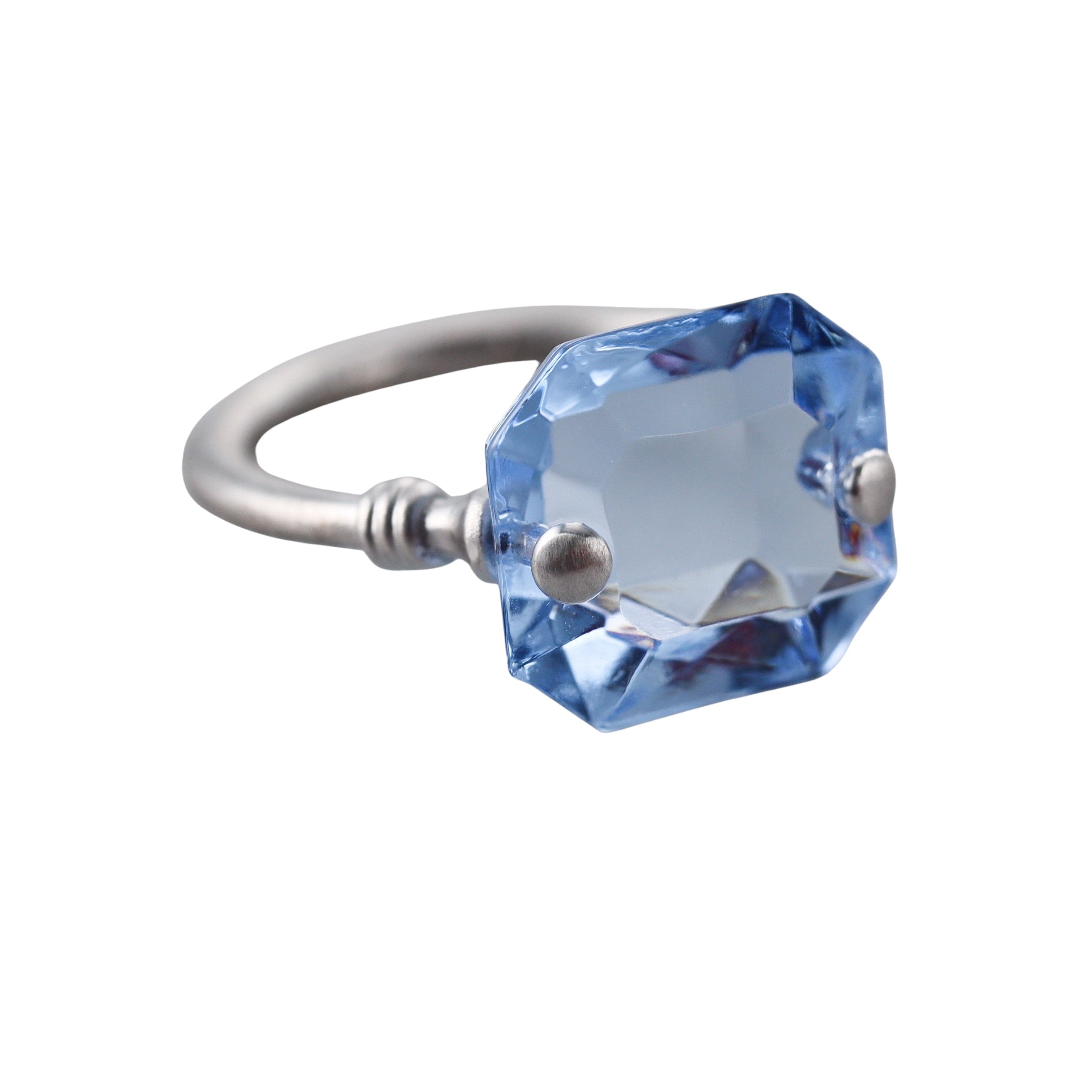 Baccarat Marie-Helene de Taillac Sterling Silver Blue Lead Crystal Ring 2810774