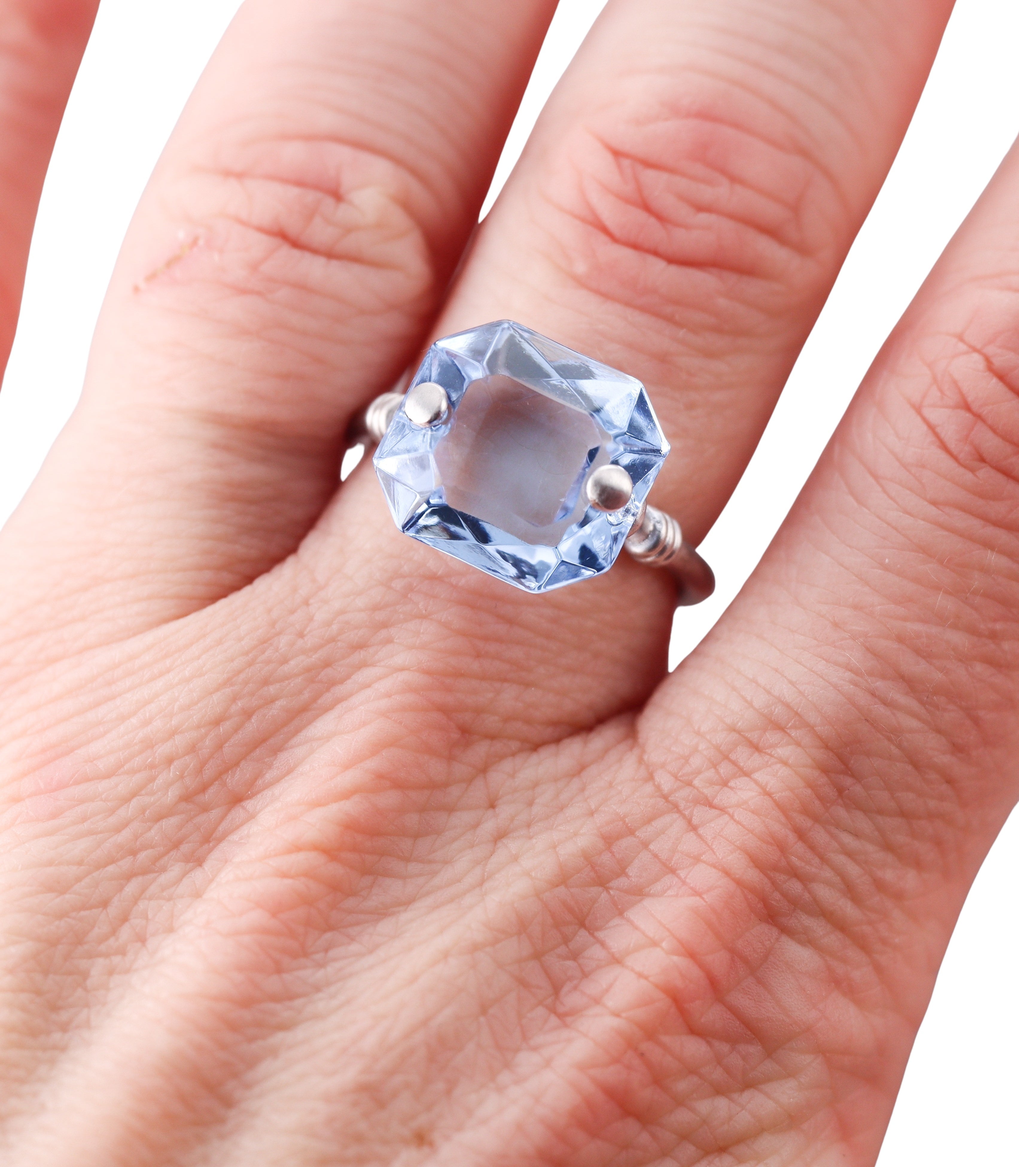 Baccarat Marie-Helene de Taillac Sterling Silver Blue Lead Crystal Ring 2810774