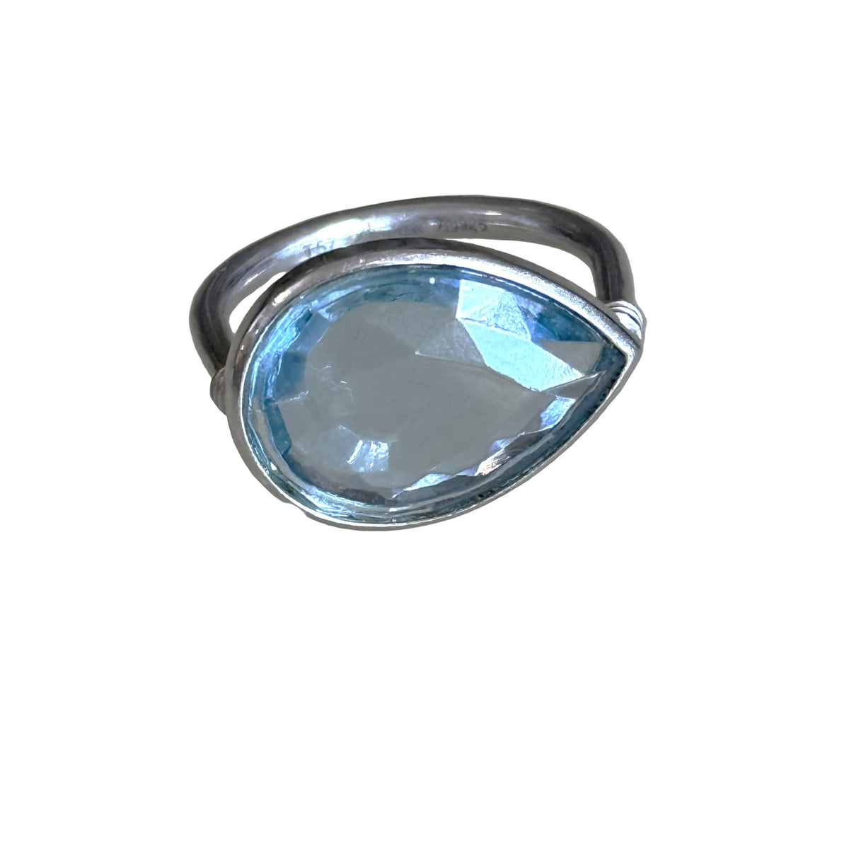 Baccarat Marie Helene de Taillac Sterling Silver Pear Shaped Crystal Blue Ring