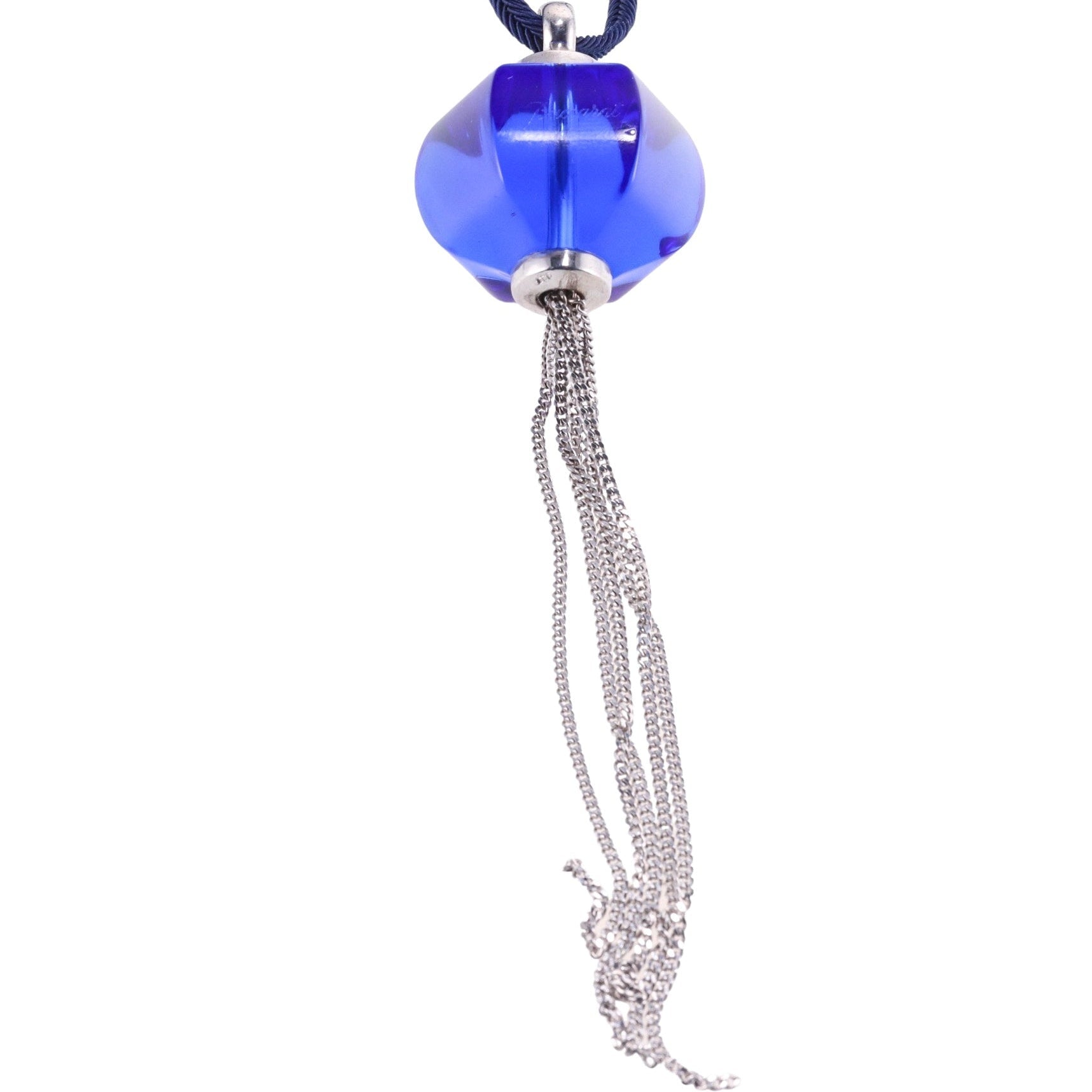Baccarat Sherazade Sterling Silver Blue Crystal Tassel Pendant Cord Necklace