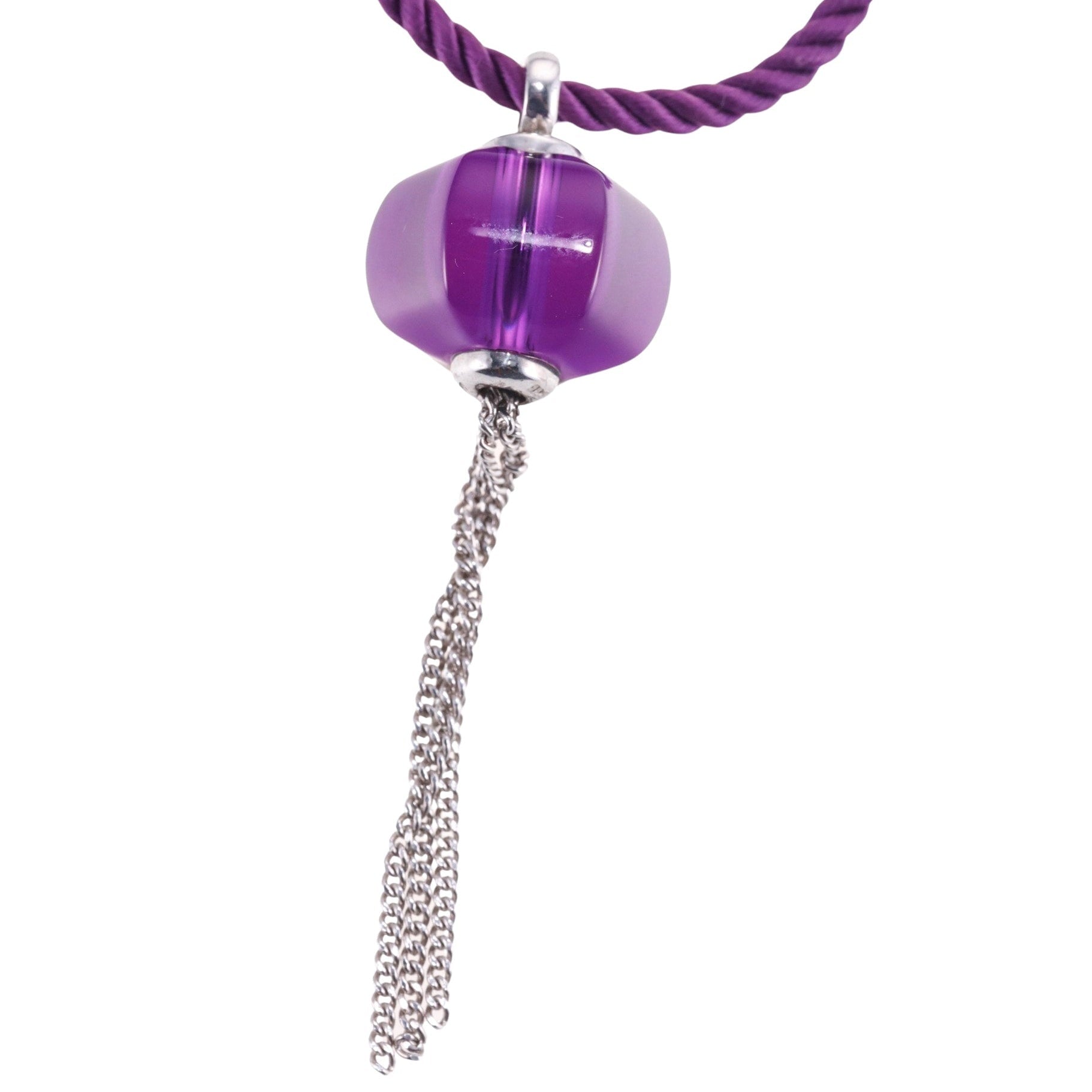 Baccarat Sherazade Sterling Silver Purple Crystal Tassel Pendant Cord Necklace