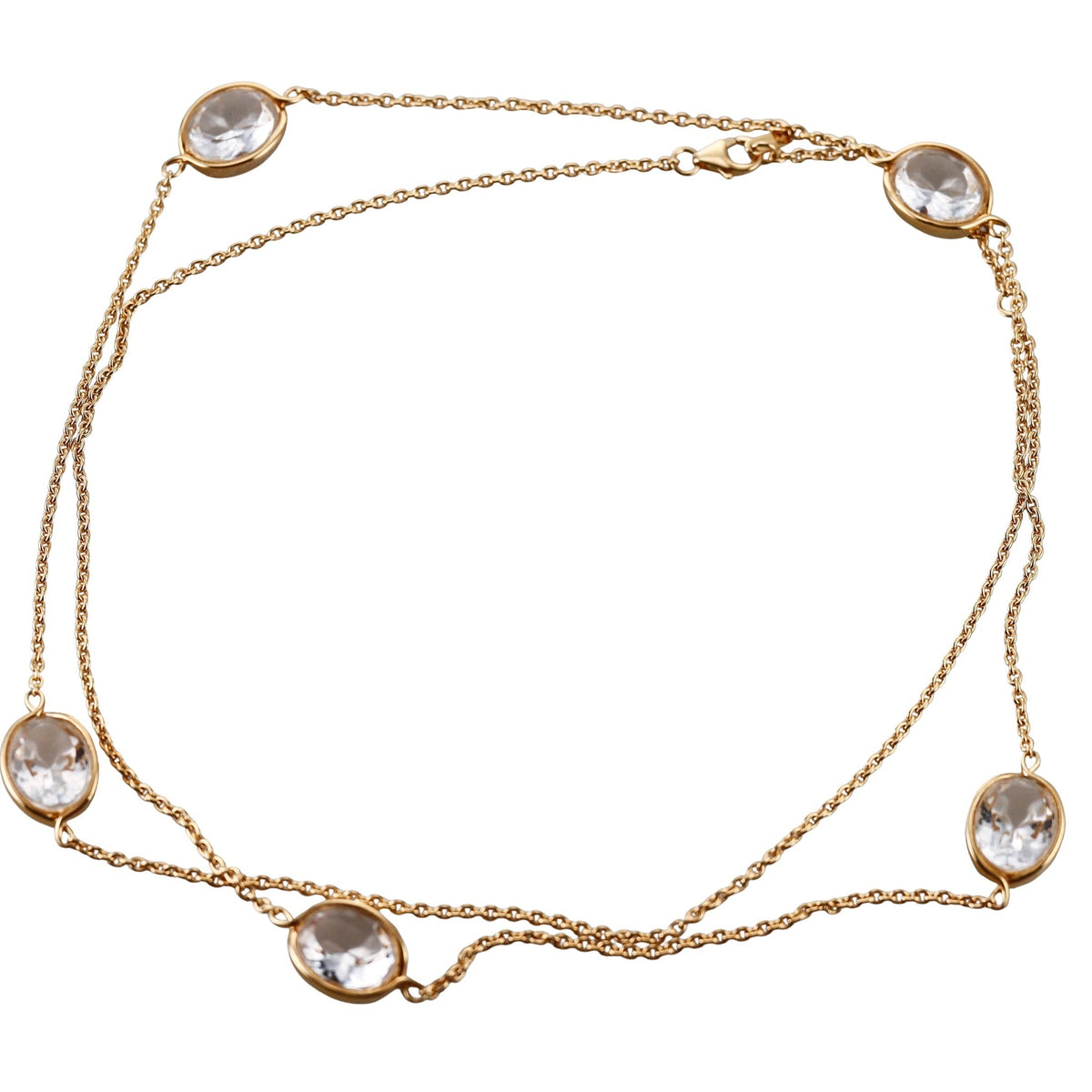 Baccarat Silver 18k Gold Plated Vermeil Clear Crystal Croise Long Necklace