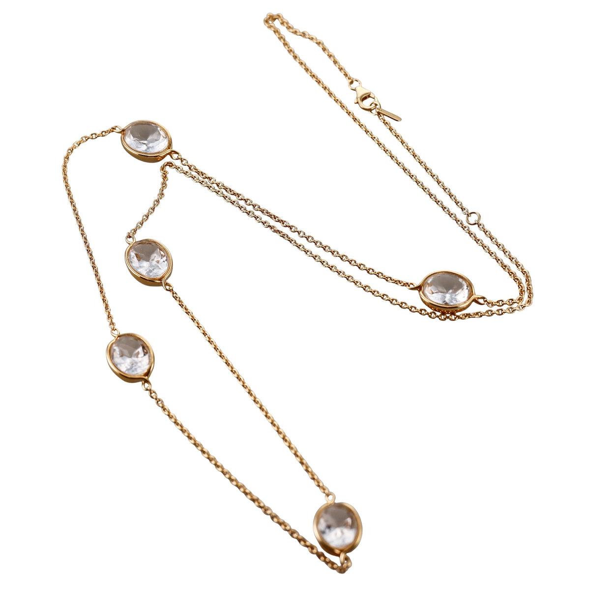 Baccarat Silver 18k Gold Plated Vermeil Clear Crystal Croise Long Necklace