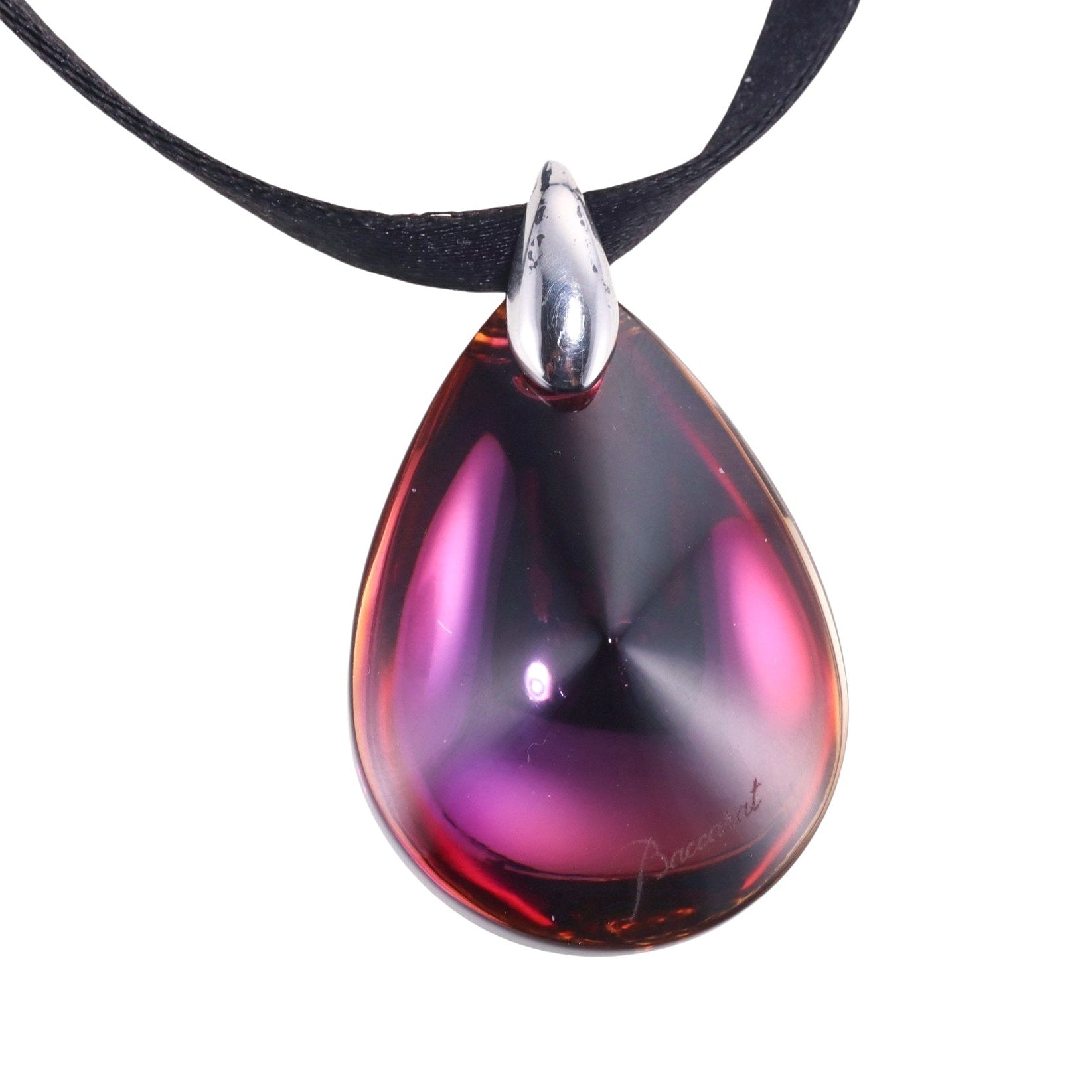 Baccarat Sterling Silver Psychedelic Crystal Pendant Cord Necklace 2810405