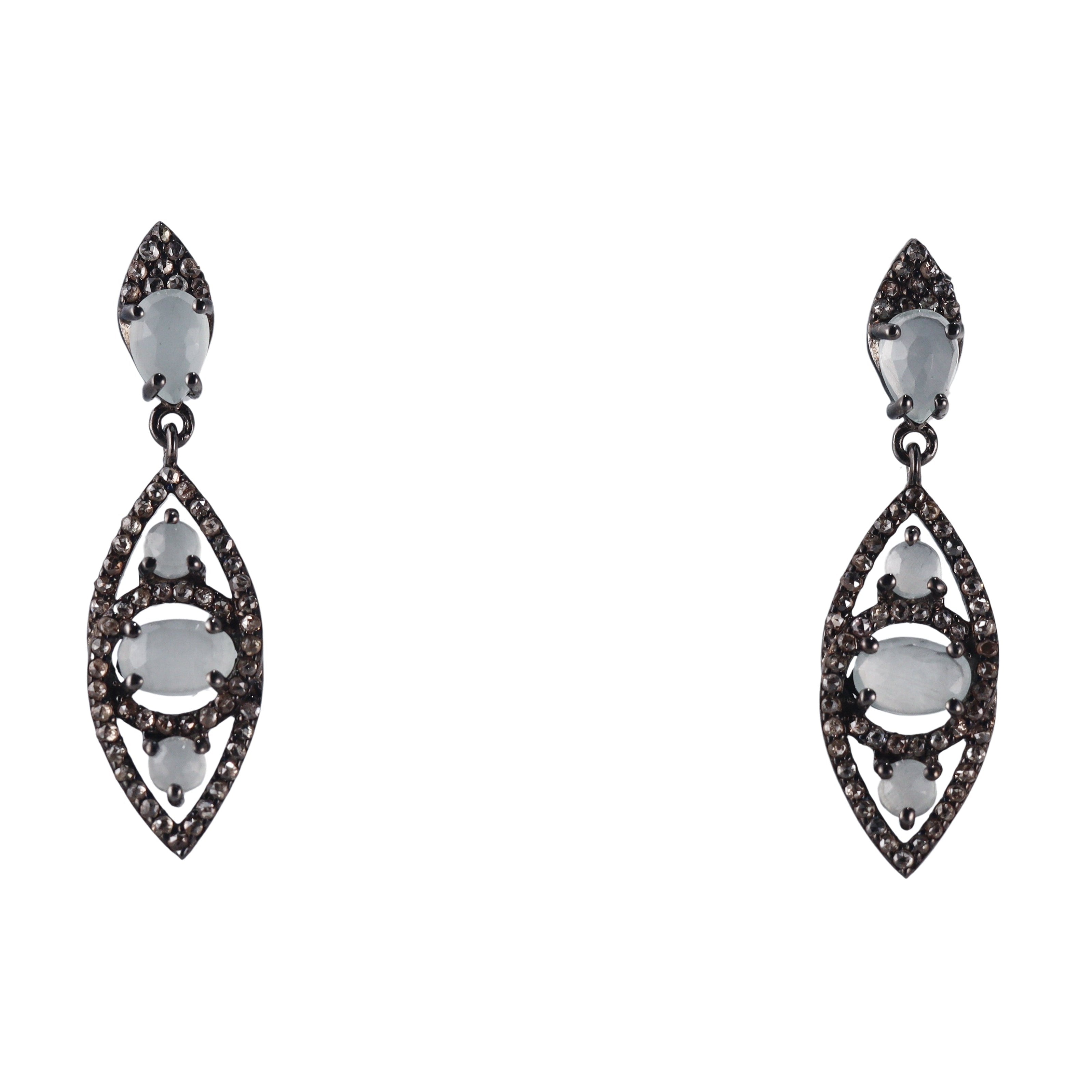 Bavna Sterling Silver Moonstone and Champagne Diamonds Drop Earrings