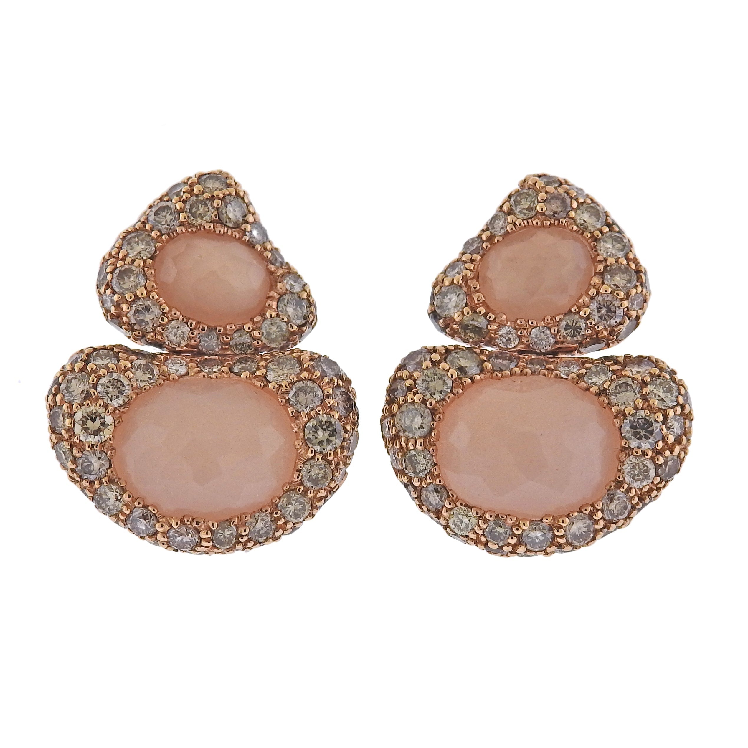 Bucherer Gold Peach Moonstone Diamond Earrings