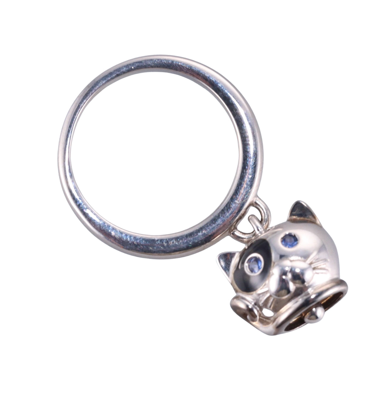 Chantecler Sterling Silver Enamel Cat Charm Ring