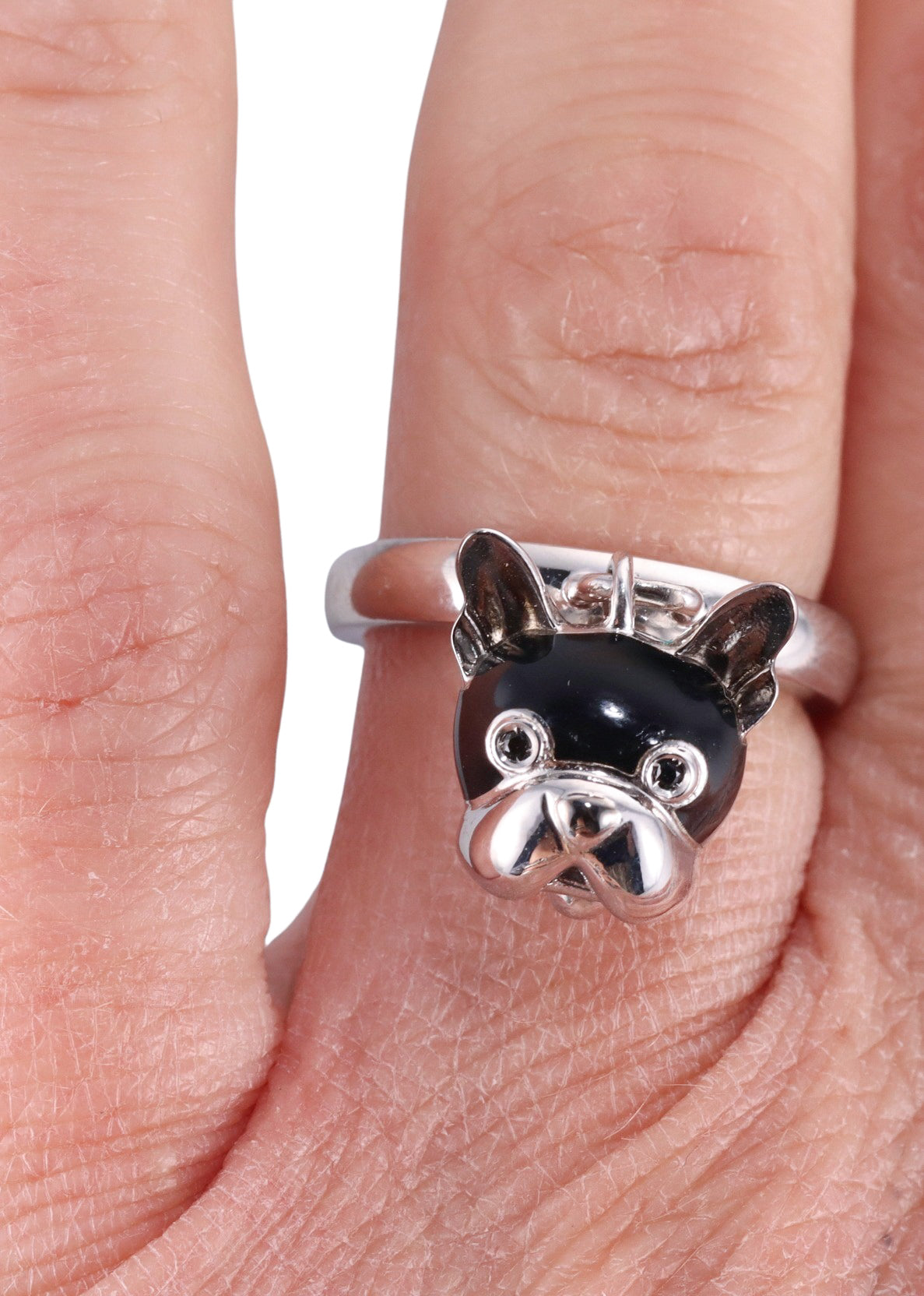 Chantecler Sterling Silver Enamel French Bulldog Dog Charm Ring