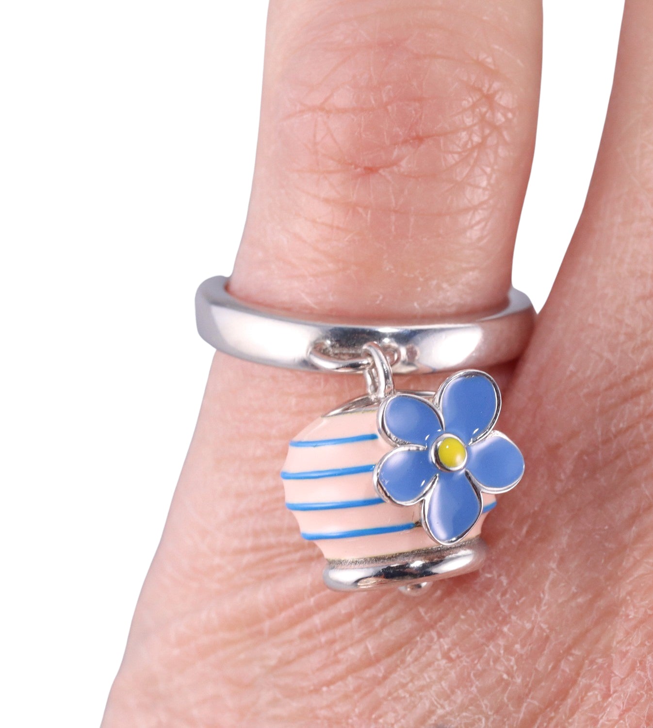 Chantecler Sterling Silver Enamel Flower Charm Ring