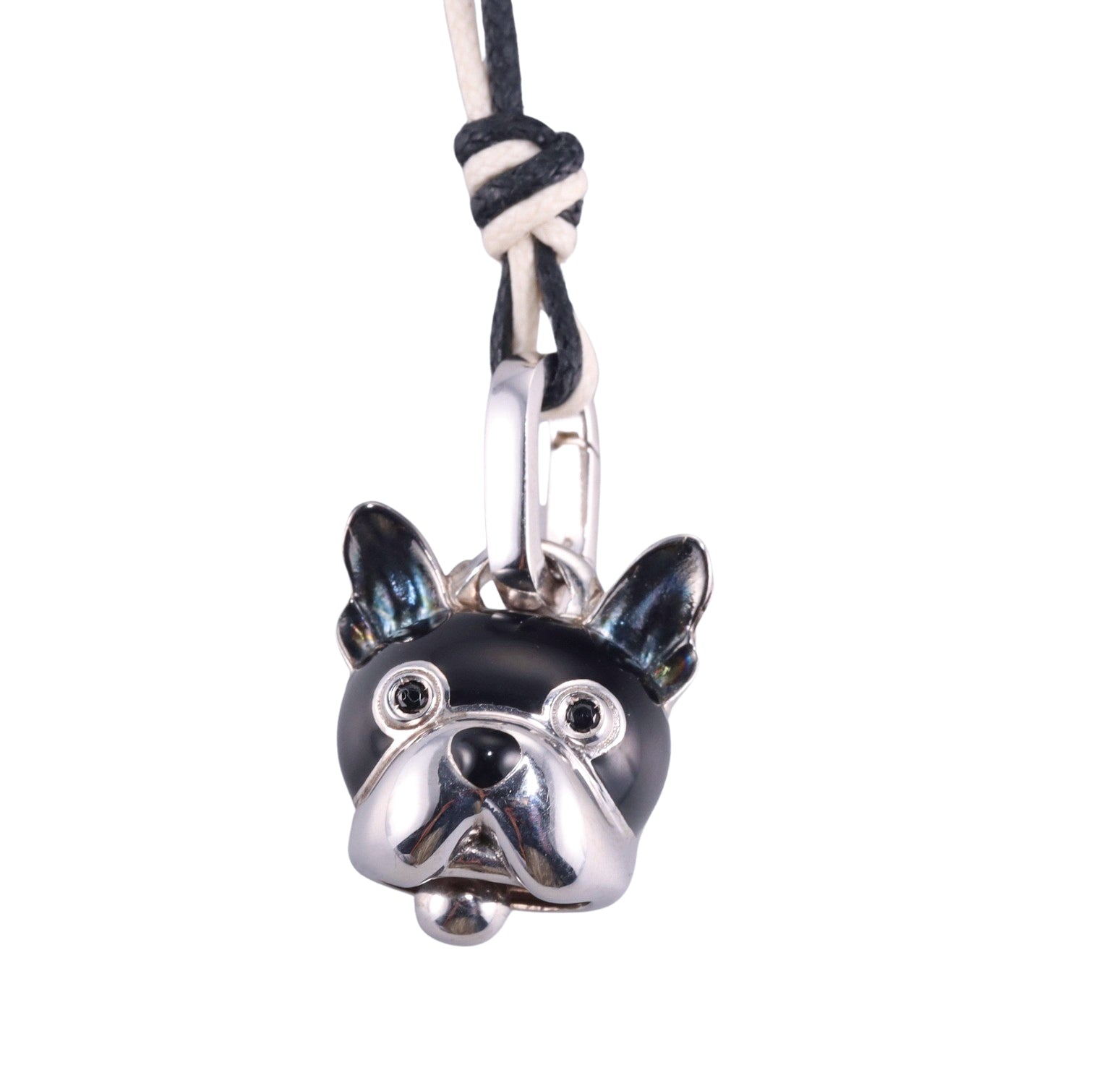 Chantecler Sterling Silver Enamel French Bulldog Dog Charm Pendant Cord Necklace