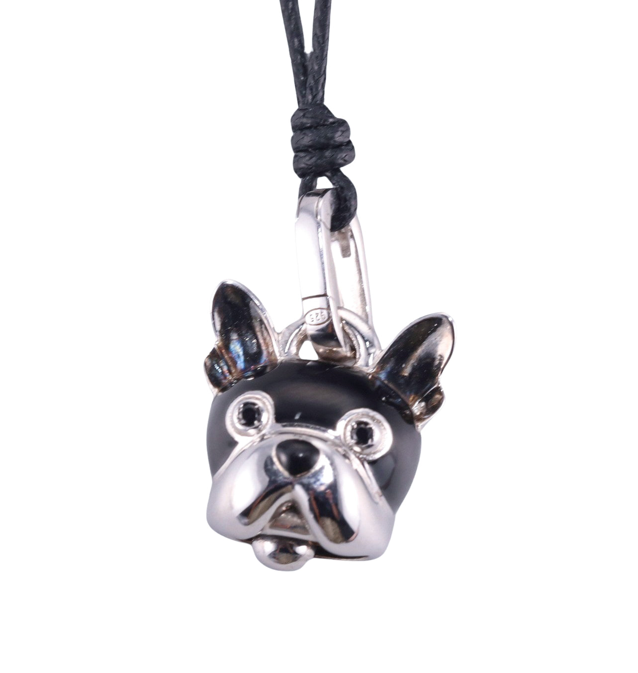 Chantecler Sterling Silver Enamel French Bulldog Dog Charm Pendant Cord Necklace