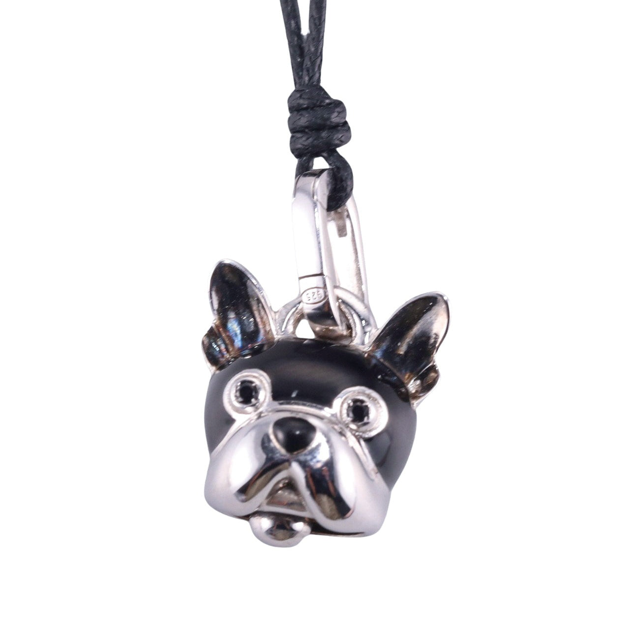 Chantecler Sterling Silver Enamel French Bulldog Dog Charm Pendant Cord Necklace