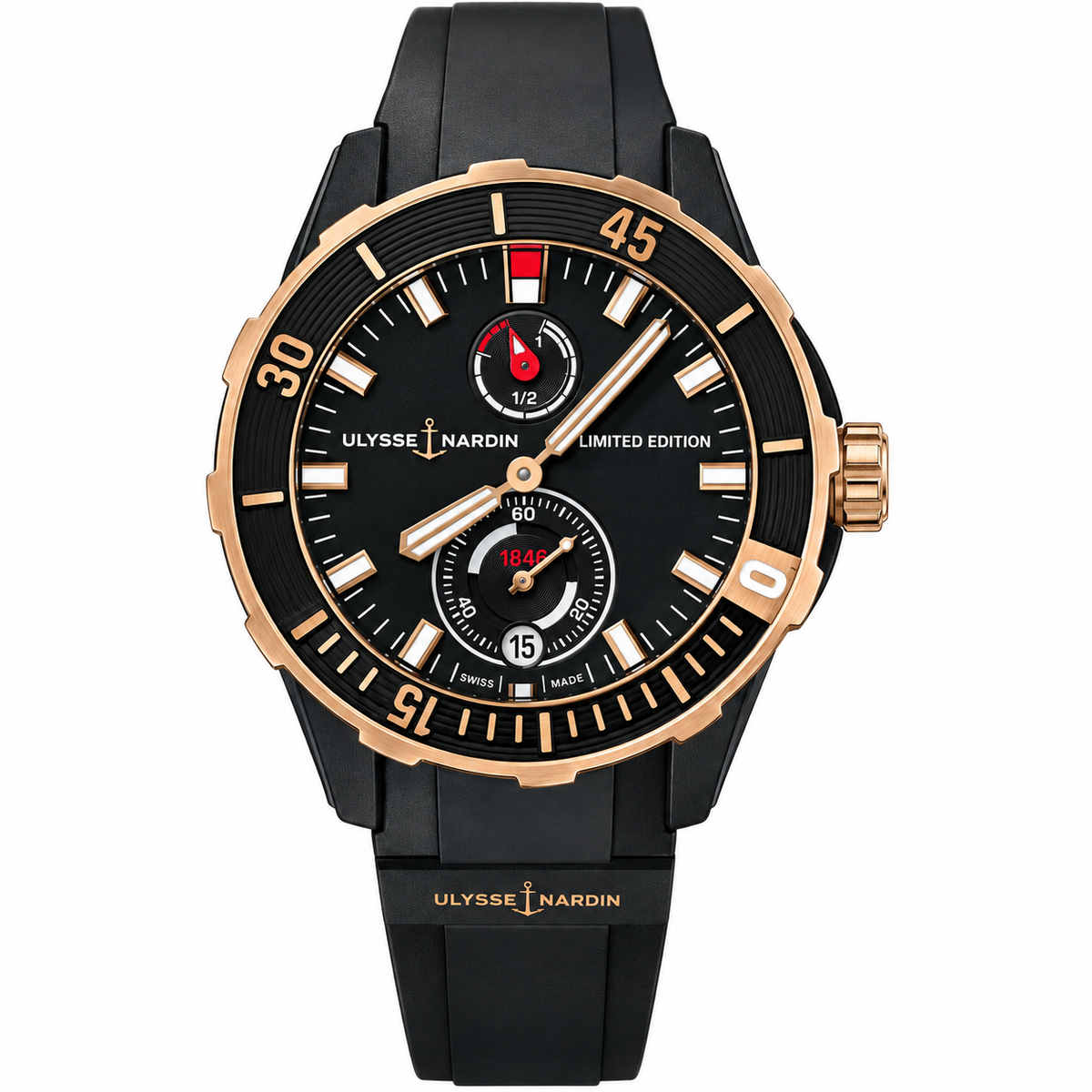 Ulysse Nardin Diver 44mm Rose Gold Titanium Limited Edition Watch 1185-170-BLACK