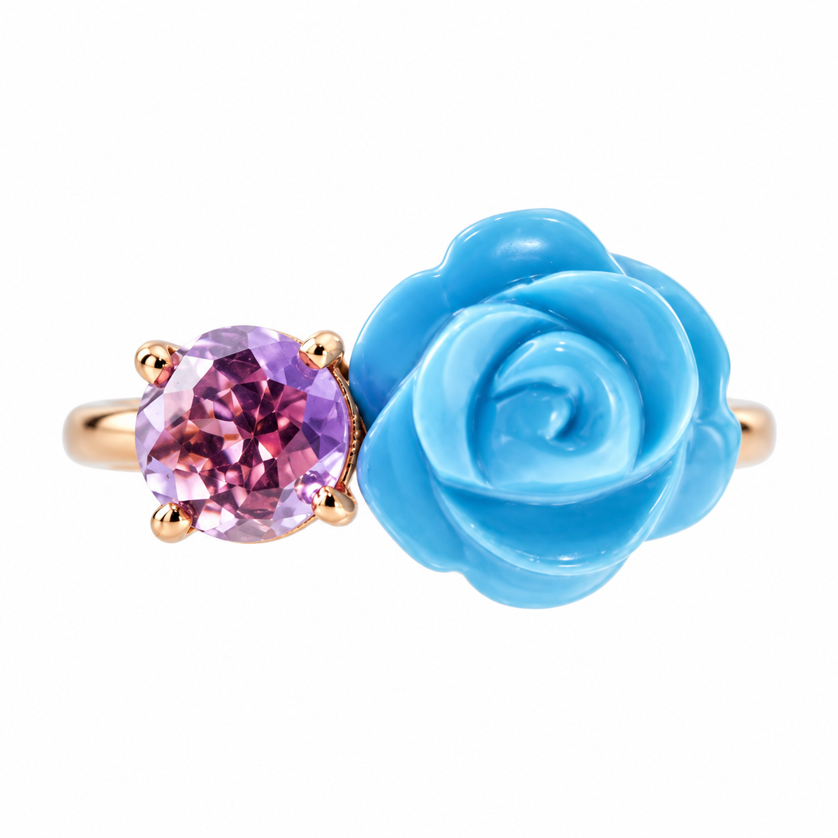 Mimi Milano Grace Turquoise Amethyst Flower Gold Ring