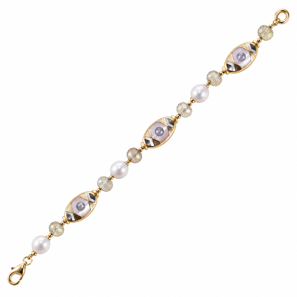 Asch Grossbardt Inlay Mother of Pearl Peridot Gold Bracelet