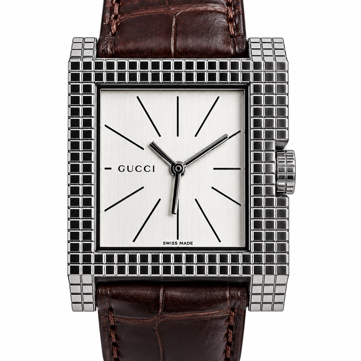 Gucci 7100M Stainless Steel Leather Watch