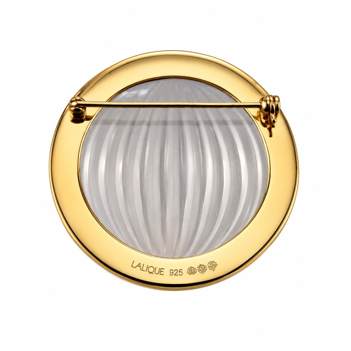 Lalique Vibrante Clear Crystal Vermeil Sterling Silver Round Brooch 10530500