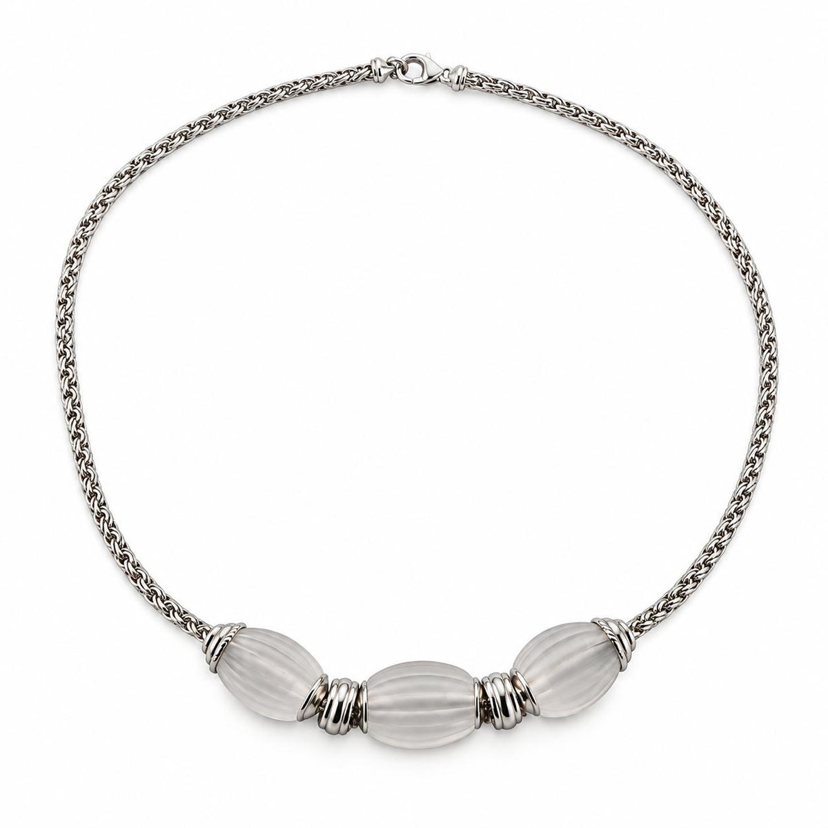 Lalique Vibrante Oval Crystal Bead Sterling Silver Short Necklace 10531600