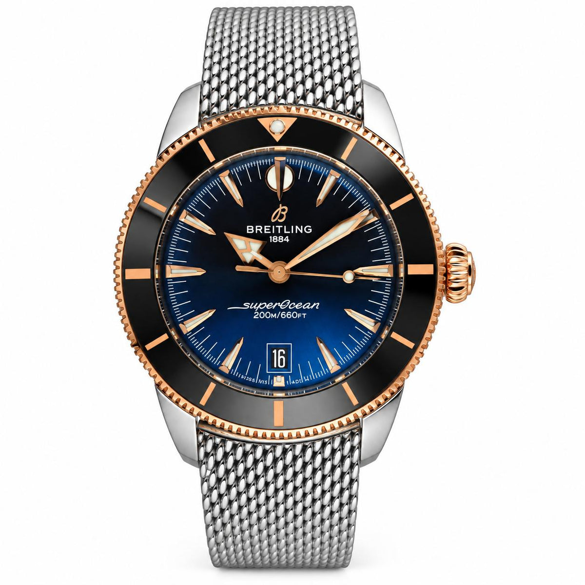 Breitling SuperOcean Heritage Blue Dial Black Bezel Steel Rose Gold Watch UB3111