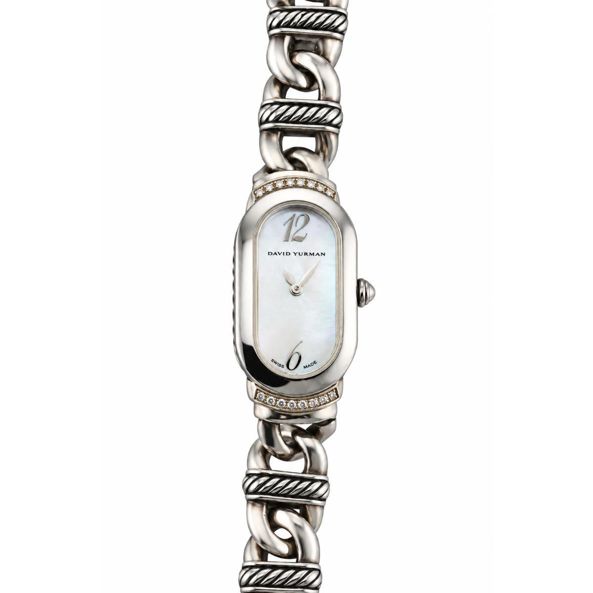 David Yurman Madison Sterling MOP Diamond Cable Link Watch