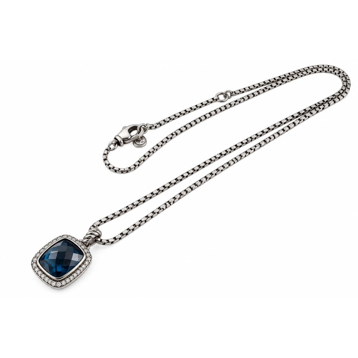 David Yurman Albion Sterling London Blue Topaz Diamond Pendant Necklace