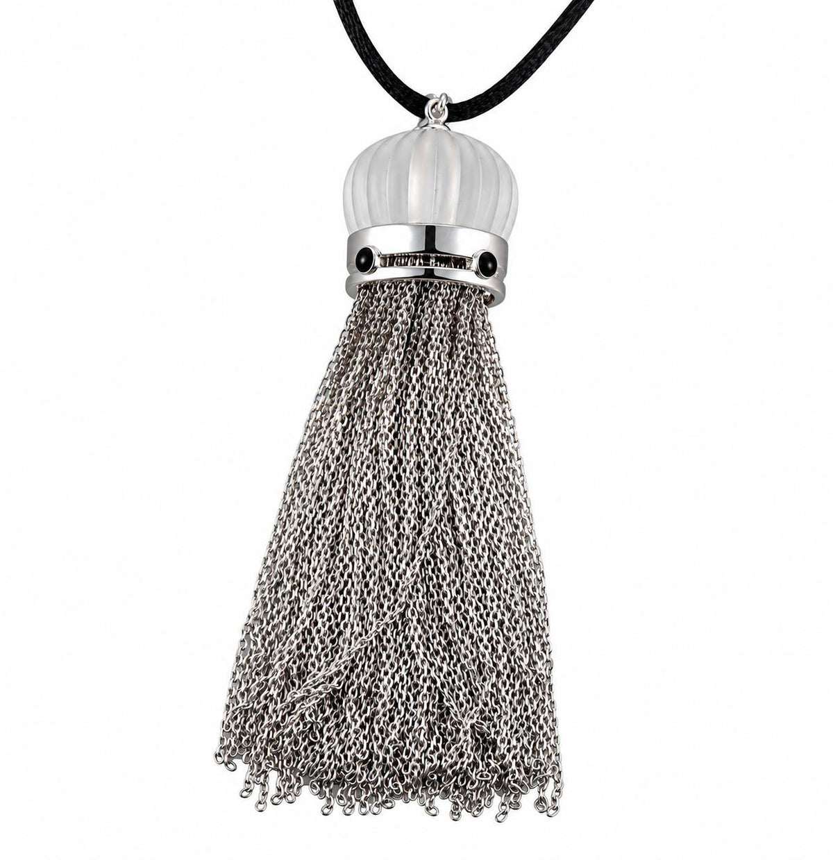 Lalique Crystal Sterling Silver Tassel Pendant Cord Necklace 10460800