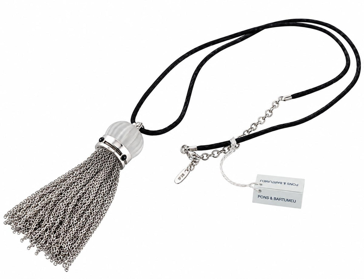 Lalique Crystal Sterling Silver Tassel Pendant Cord Necklace 10460800