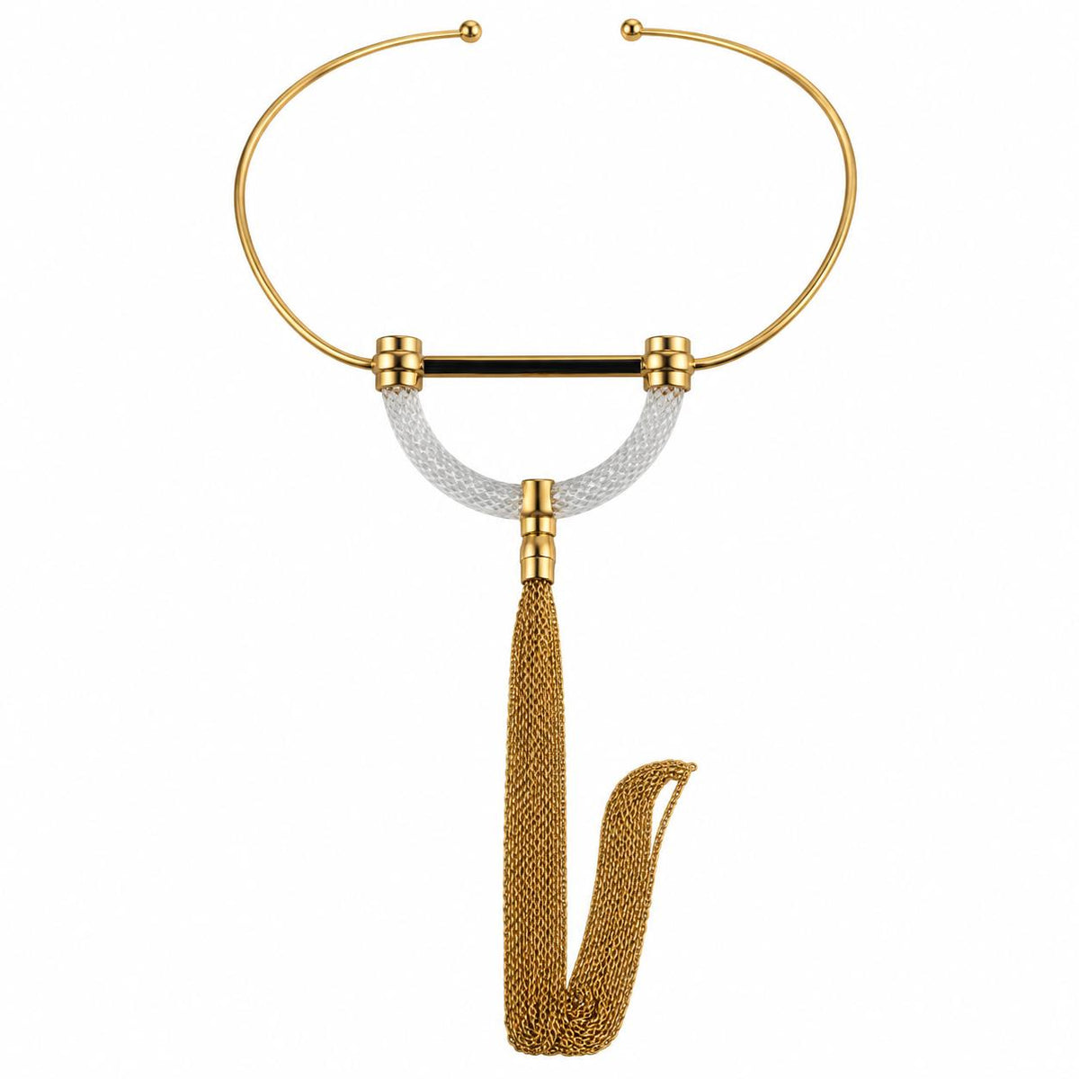 Lalique 1927 Crystal Gold Plated Tassel Choker Necklace 10582000