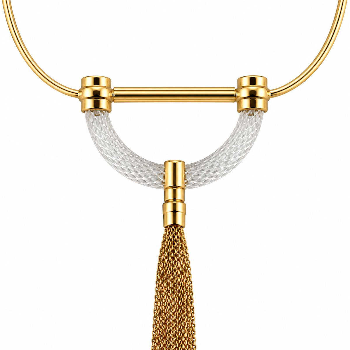 Lalique 1927 Crystal Gold Plated Tassel Choker Necklace 10582000