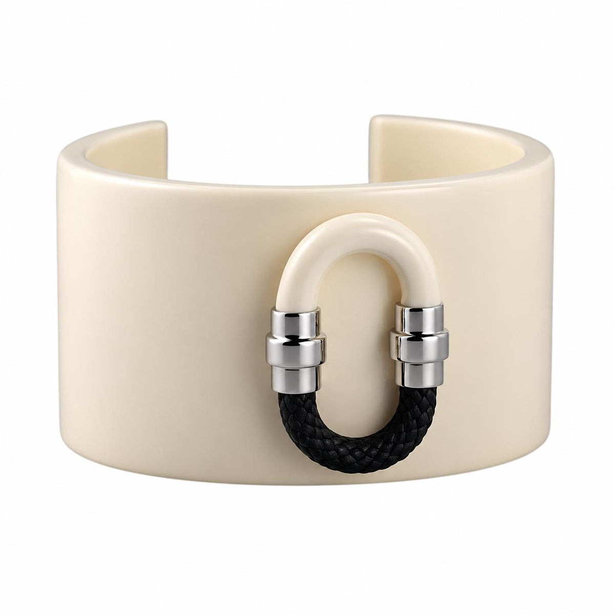 Lalique 1927 Black Crystal Resin Silver Plated Wide Cuff Bracelet Small 10652100