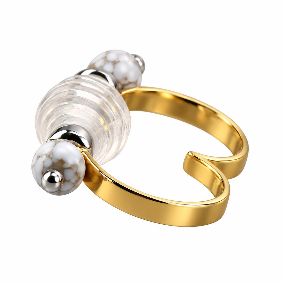 Lalique 1928 Double Finger Gold Plate Crystal Marble Ring 10652400