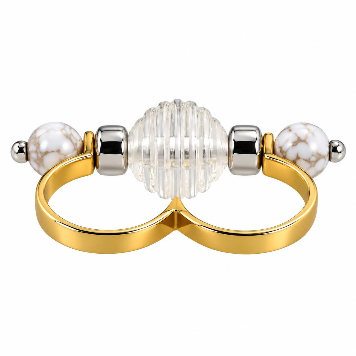 Lalique 1928 Double Finger Gold Plate Crystal Marble Ring 10652400