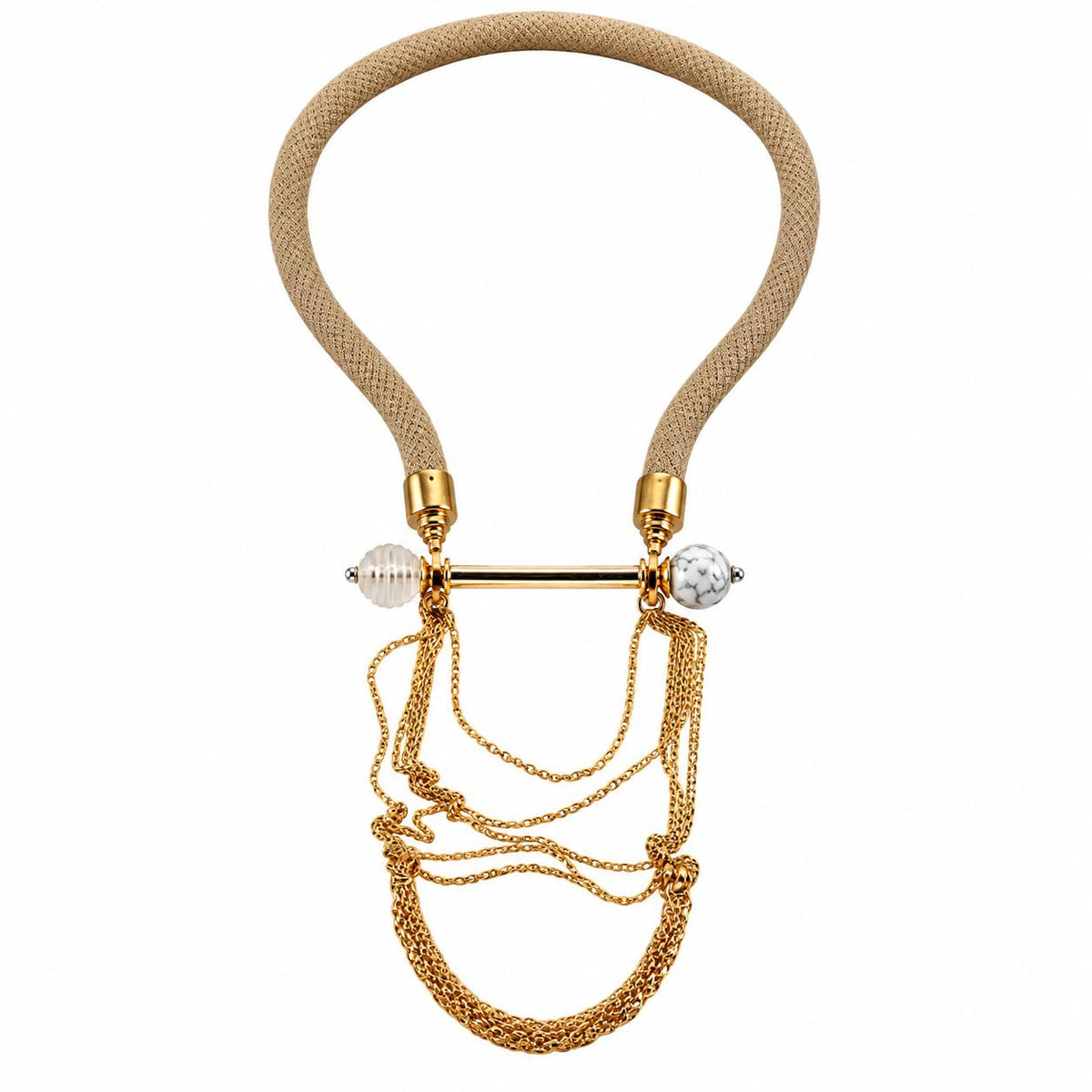 Lalique 1928 Pendant Crystal Marble Gold Plate Brown Cord Necklace 10653000