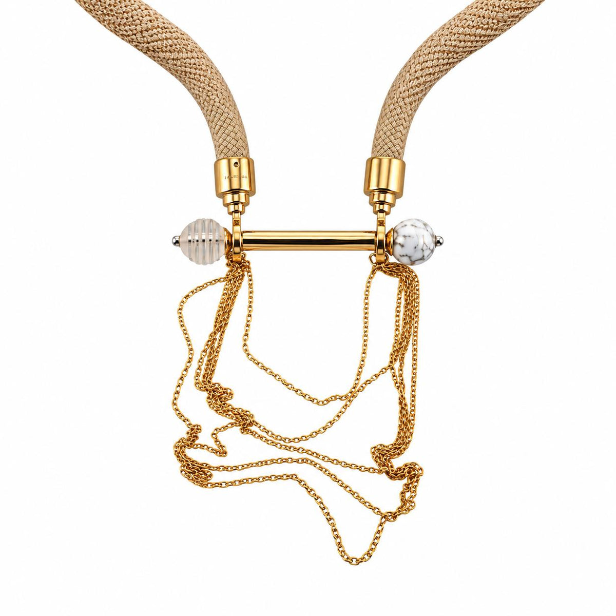 Lalique 1928 Pendant Crystal Marble Gold Plate Brown Cord Necklace 10653000