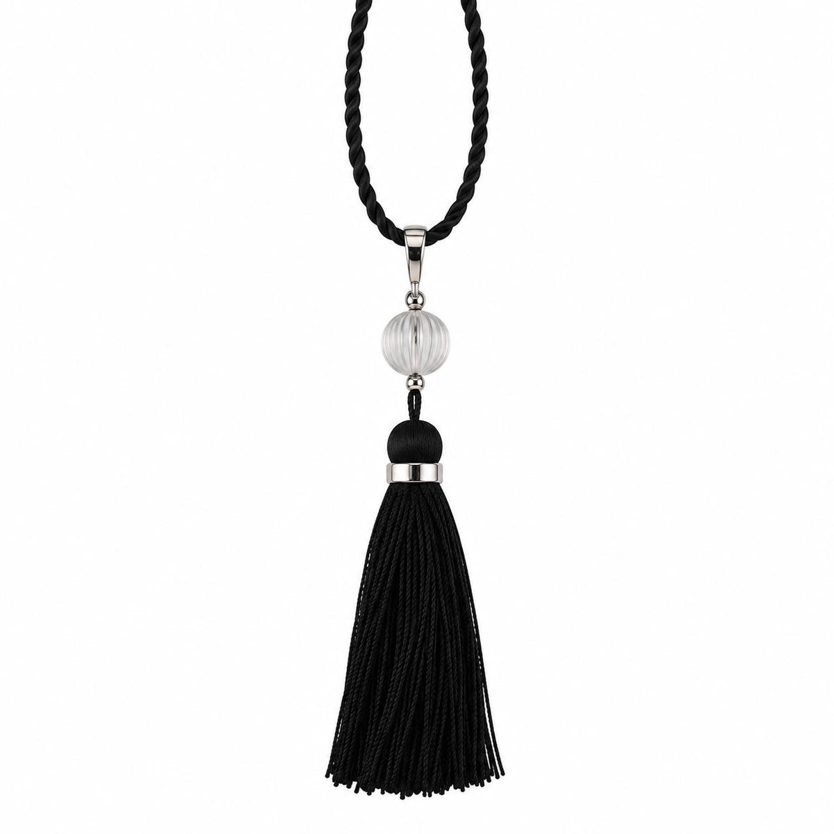 Lalique Vibrante Crystal Pendant Sterling Silver Cord Tassel Necklace 10163500