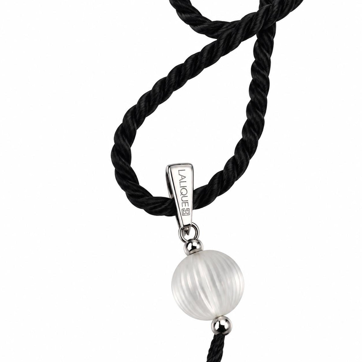Lalique Vibrante Crystal Pendant Sterling Silver Cord Tassel Necklace 10163500