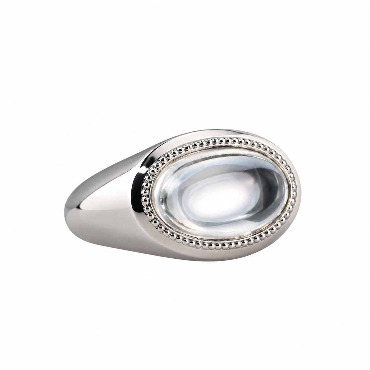 Lalique Petillante Cabochon Clear Crystal Sterling Silver Ring 10286600