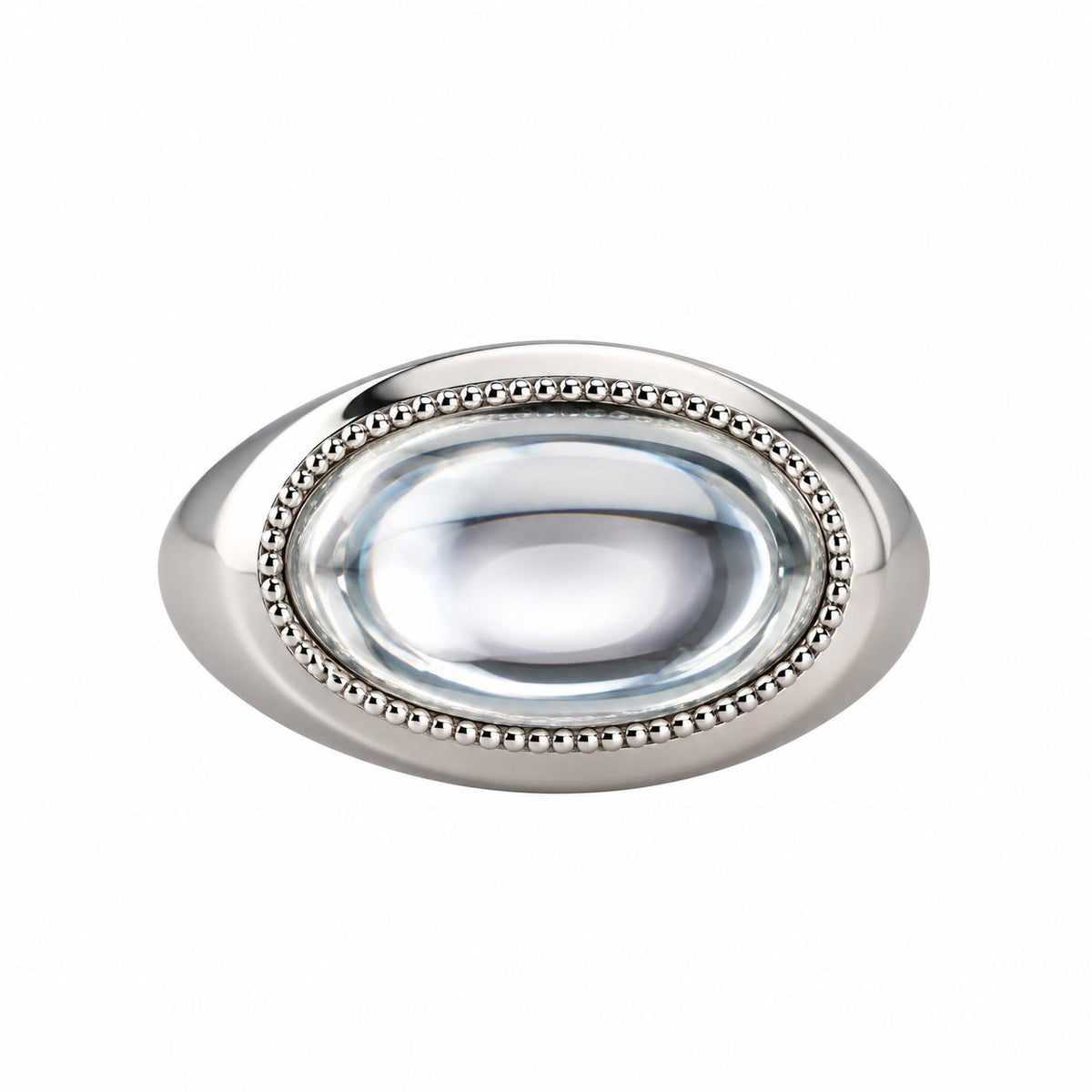 Lalique Petillante Cabochon Clear Crystal Sterling Silver Ring 10286600