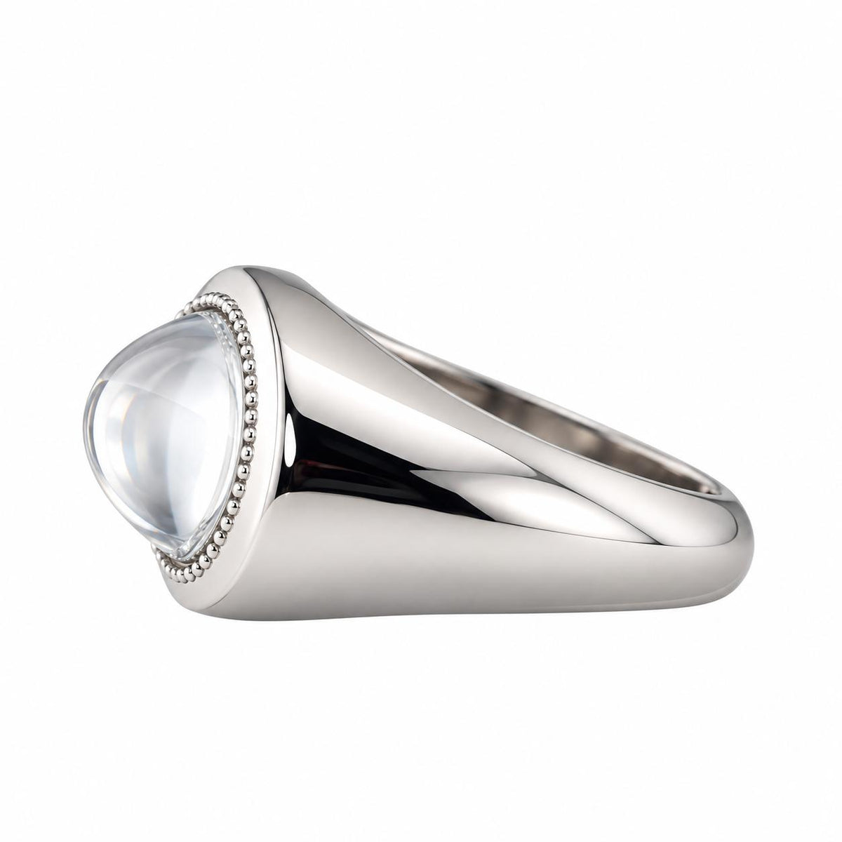 Lalique Petillante Cabochon Clear Crystal Sterling Silver Ring 10286600