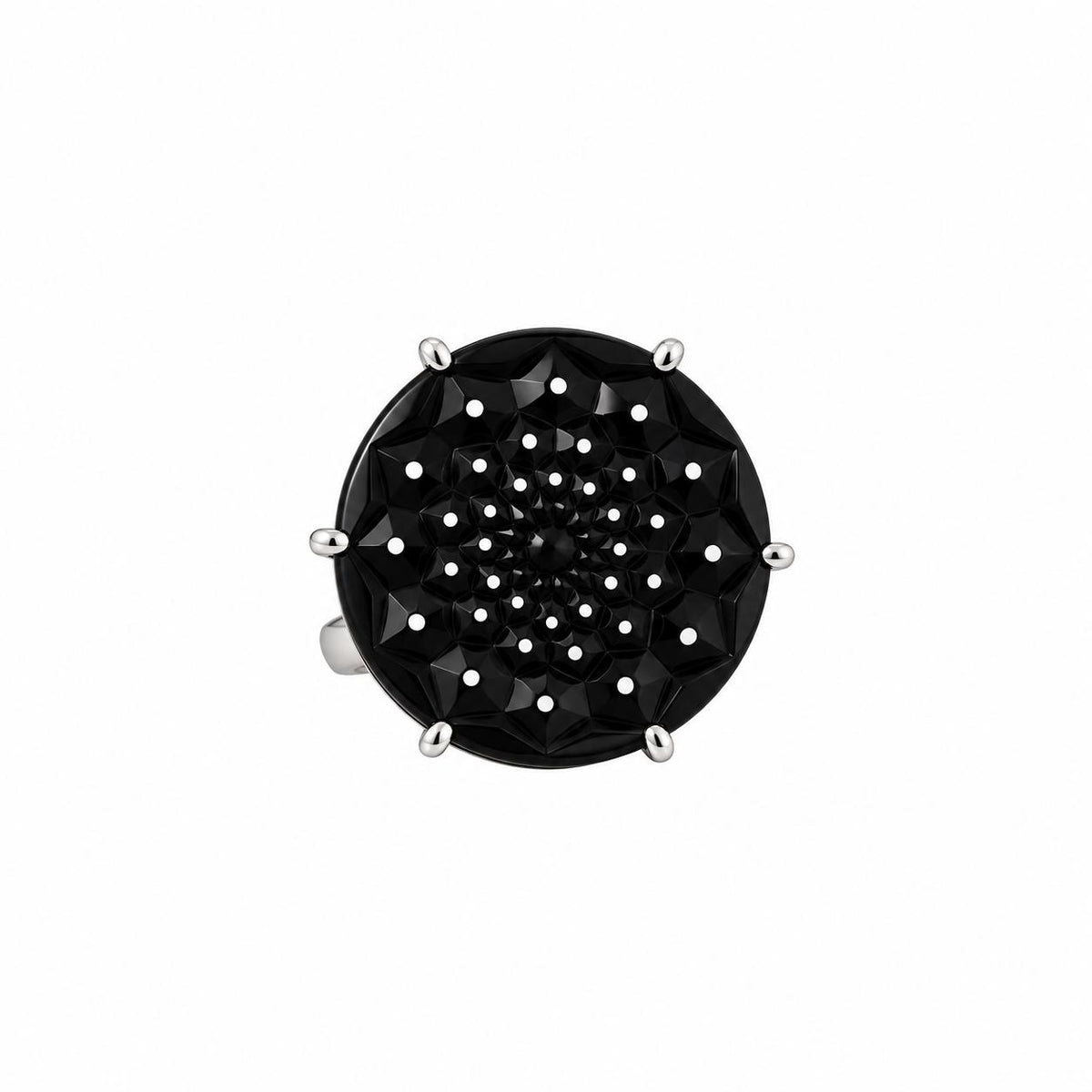 Lalique Cactus Black Crystal Sterling Silver Ring 10274700