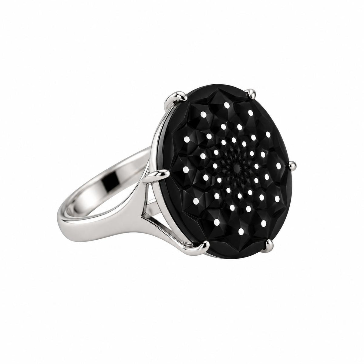 Lalique Cactus Black Crystal Sterling Silver Ring 10274700