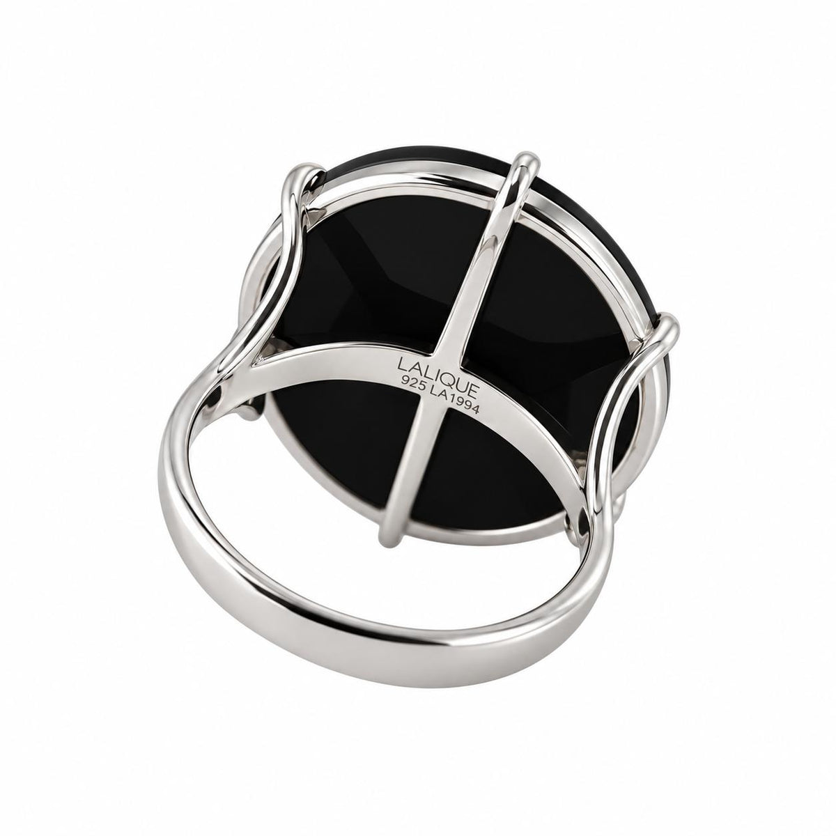 Lalique Cactus Black Crystal Sterling Silver Ring 10274700