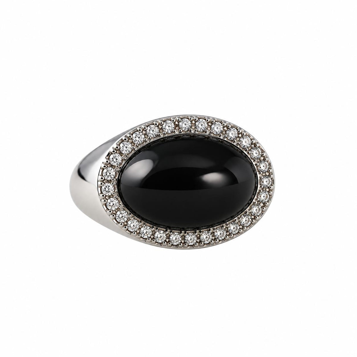 Lalique Petillante Cabochon Diamond Black Crystal Sterling Silver Ring 10285400