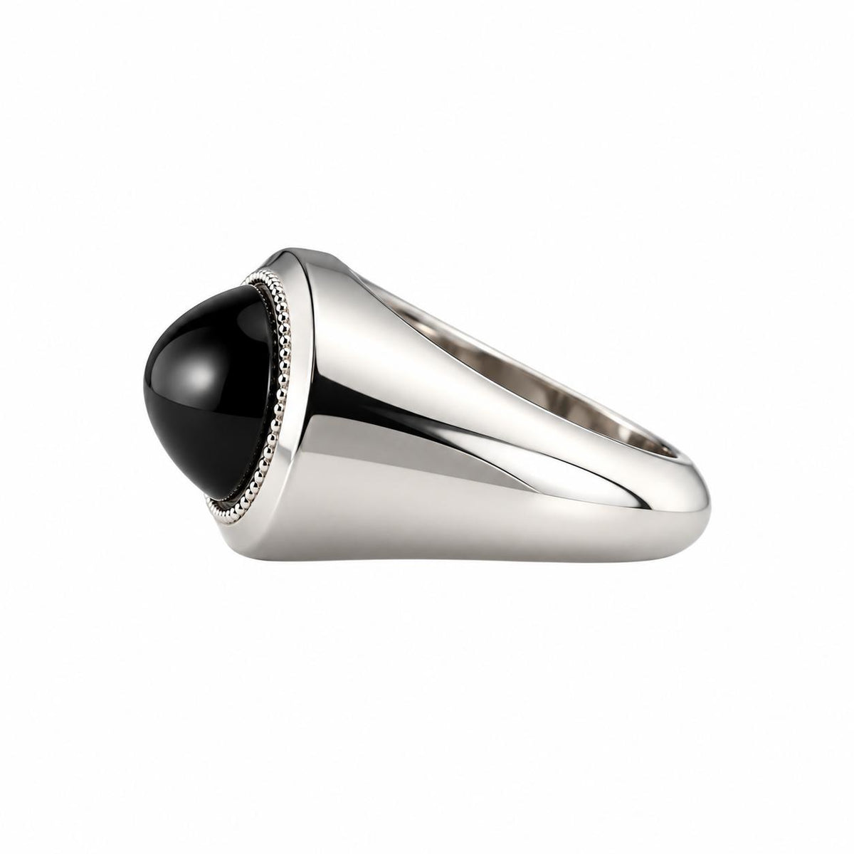 Lalique Petillante Cabochon Black Crystal Sterling Silver Ring 10284200