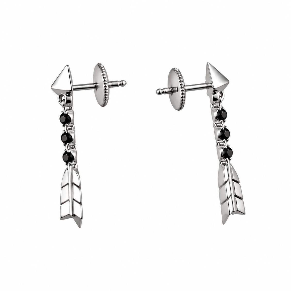 Lalique Eros Arrow Black Crystal Sterling Silver Earrings 10320700