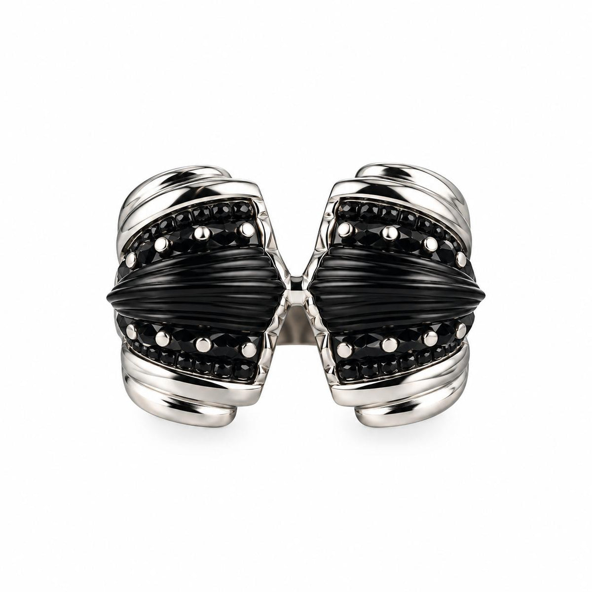 Lalique Icone Black Crystal Sterling Silver Icon Ring 10459000