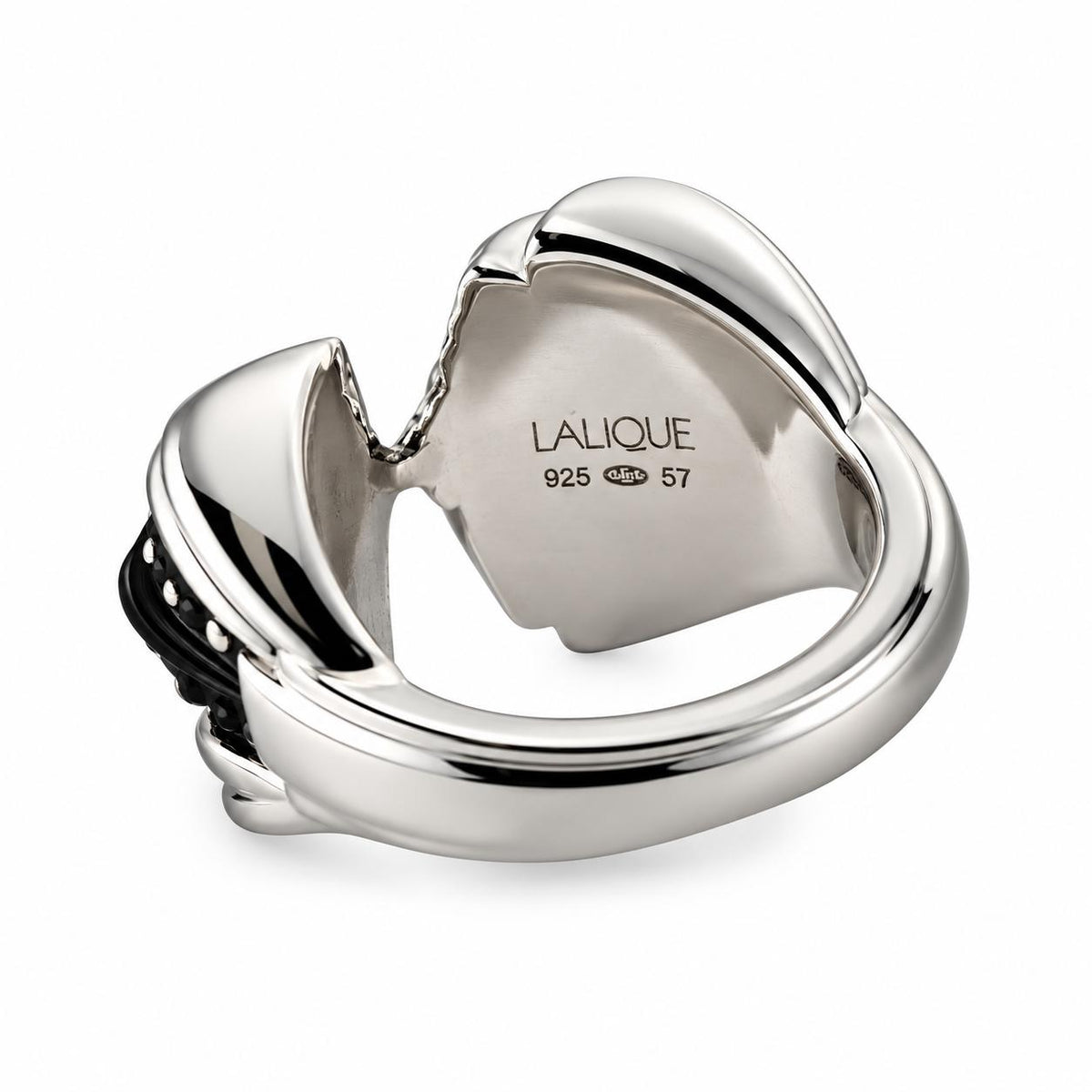 Lalique Icone Black Crystal Sterling Silver Icon Ring 10459000