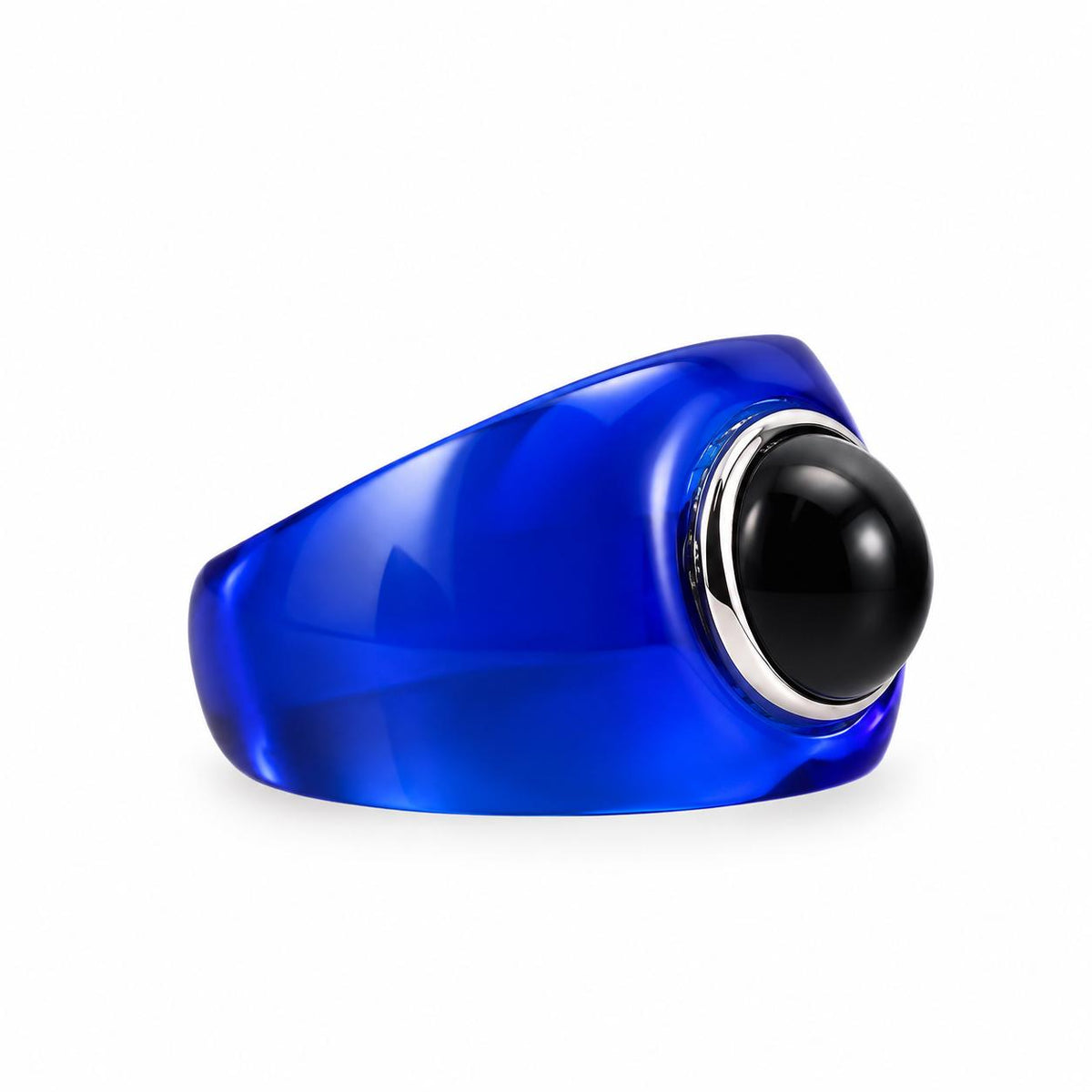 Lalique Charmante Blue Crystal Black Cabochon Sterling Ring 10451900