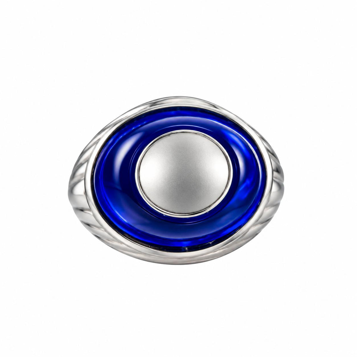 Lalique Charmante Blue Crystal Clear Cabochon Sterling Silver Ring 10453500